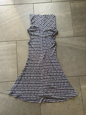 Michael Farrell Sleeveless Dress Womens S Navy Striped Cowl Neck Knit A-Line